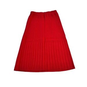 Vintage 60s Red Ribbed‎ Sweater Knit Midi Skirt A Line Flared Full Skirt JS